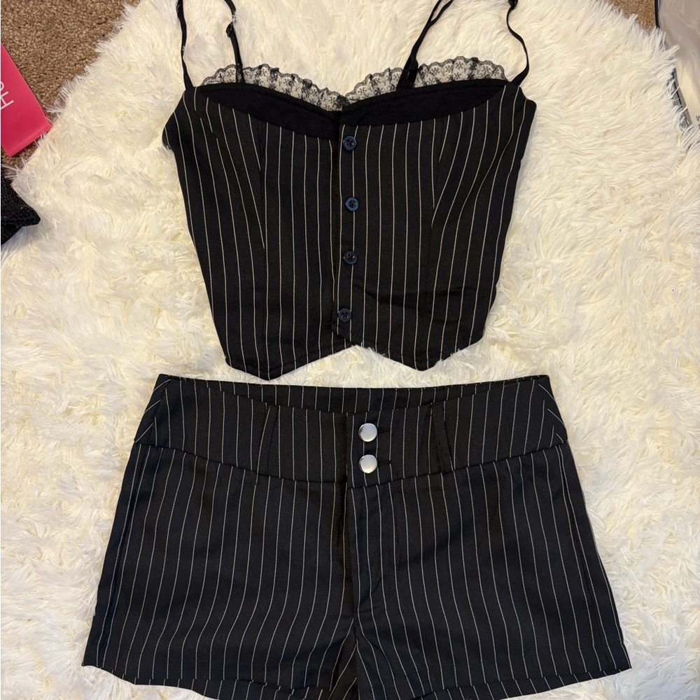 Black Pinstripe Two-Piece Set
